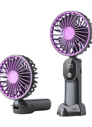 Портативный ручной вентилятор аккумуляторный mini fan z16 со сложной ручкой дисплеем и подставкой 6 скоростей