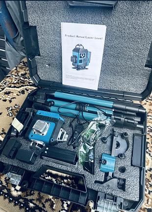 Лазерний рівень niveno 4d 16 ліній green laser + штатив + кейс