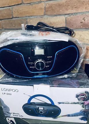 Портативний бумбокс lonpoo lp-d02 bluetooth + cd + fm (новий)