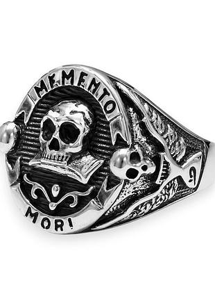 Мужское кольцо череп "memento mori" серебристое размер 18