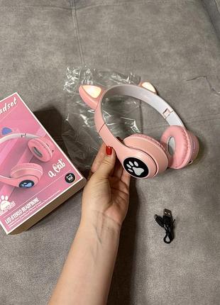 🎀 бездротові bluetooth навушники cat ear pink з led-підсвіткою