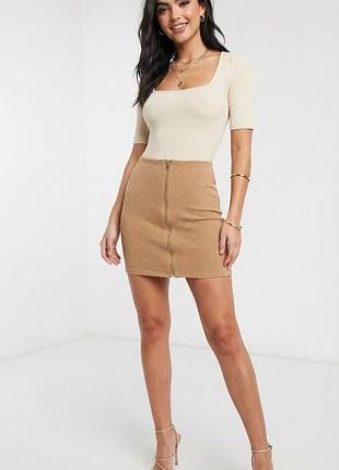 Бежевая мини-юбка в рубчик new look (uk 14 / xl)