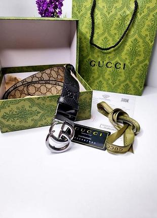 Шкіряний ремінь gucci двосторонній 3,5 см, ремінь гуччі, ремінь натуральна шкіра, комплект додатково