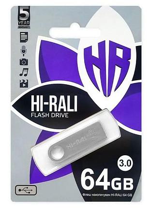 Флеш-накопитель hi-rali shuttle usb 3.0 серебряная серия — 64gb серебряный