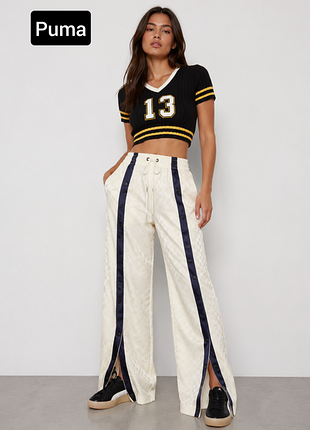 Брюки жіночі палацо білого кольору в принт від бренду puma x rihanna fenty tearaway track pants s