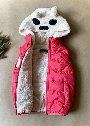 Жилетка дитяча для дівчинки lusa wear 3-4 роки 98–104 см | тепла на хутрі | рожева панда з капюшоном