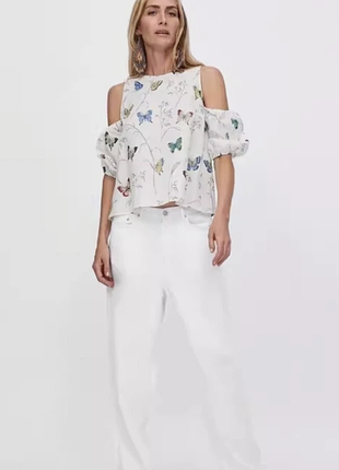 Блуза льняная с открытыми плечами р. 36 zara