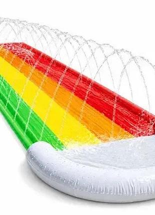 Дитяча водна гірка-доріжка 480×35 см, надувна з розпилювачем води та фінішною подушкою, дизайн «веселкові хмари»