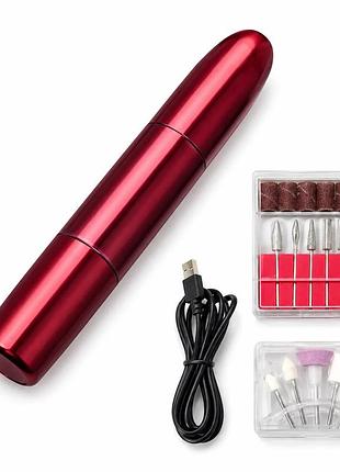 Фрезер для маникюра и педикюра flawless salon nails красный • портативная машинка для ногтей с насадками для домашнего ухода