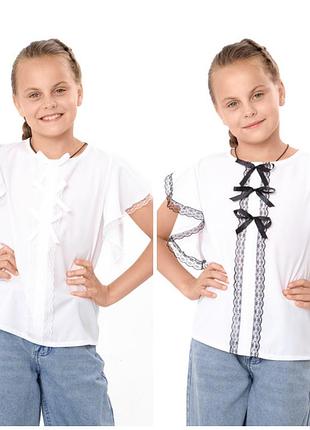 Ошатна блуза з воланами для дівчат підлітків, шкільна блуза для дівчат, нарядная блузка с воланами для девочки подростка, софт