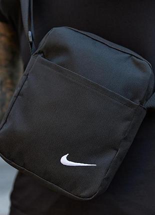 Барсетка nike чёрная, сумка через плечо найк с карманами, мужская сумка nike