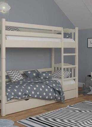 Двухъярусная детская кровать mebigrand бай-бай айвори (s0505y30r) 80х190 см с ящиками (dmbg-2376)