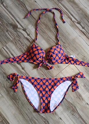 Яркий раздельный купальник debenhams в сердечки | лиф 34a (75a / xs) и плавки 12 (m / euro 40)