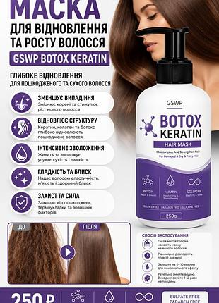Маска для волос gswp botox keratin 250г — восстанавливающая маска с ботоксом и кератином