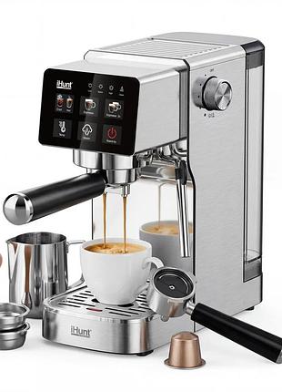 Кофемашина ihunt bro barista flex 5-в-1, насос ulka 19 бар, резервуар 1,2 л, цифровая сенсорная панель, система нагрева thermobloc