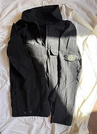 Куртка вітровка stone island чоловіча чорна з капюшоном на блискавці, nylon metal, оригінал