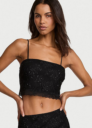 Victoria's secret very sexy топ rose lace shimmer crop top с блестками и кружевом роза виктория сикрет