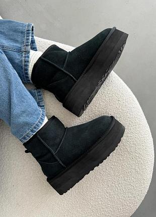 Чёрные замшевые угги ugg classic mini platform xl black х угг мини 40