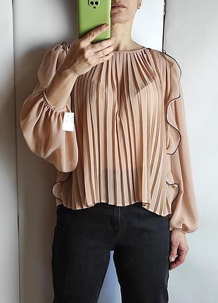 Нюдовая оверсайз шифоновая  блуза zara р. s - m - l