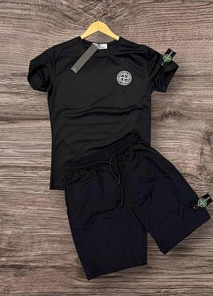 Літній костюм чоловічий stone island комплект шорти футболка стон айленд літо чорний s m l xl xxl