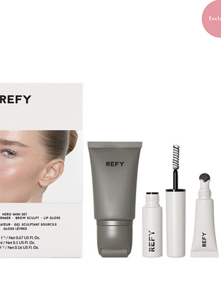 Refy hero mini set - brow sculpt, glow &amp; sculpt face primer and clear lip gloss