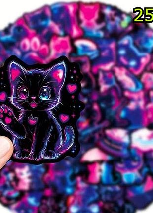 Набір стікерів 25 шт. "космічні котики" — вінілові неонові наклейки