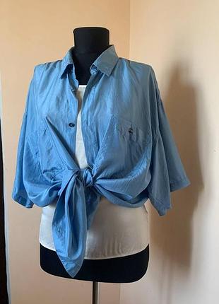 Шелковая рубашка luigi lamberto 100% silk oversize xl голубая винтажная