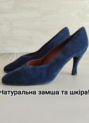💙 натуральная замша и кожа туфли на небольших каблуках испания