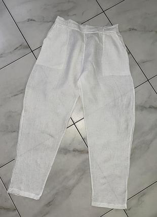 Женские летние легкие свободные льняные штаны m-l (46-48-50) белые и бежевые (италия)