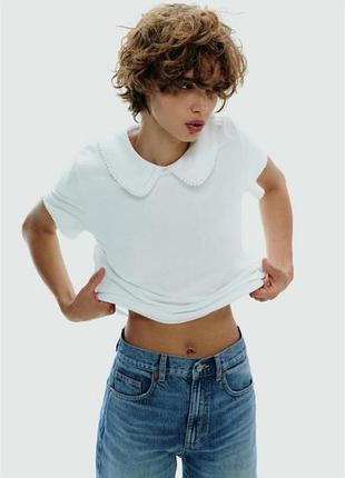 Жіноча базова футболка з виложистим коміром zara розмір м