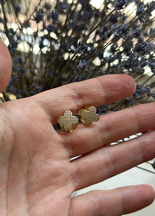Сережки нові золоті, чотирьохлистник van cleef серьги, клевер