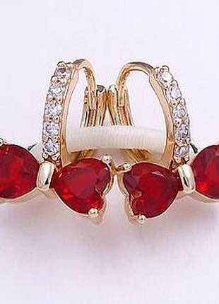 Сережки червоні бантики медзолото xuping 18k. 1,5 см.