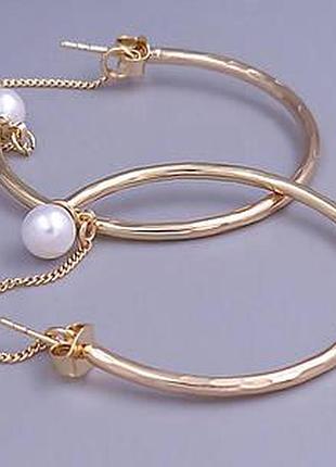 Серьги кольца с жемчужинами медзолото xuping 18k. 4 см.