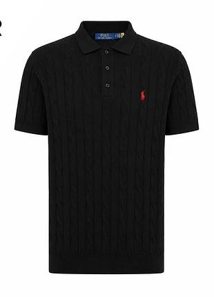 Поло polo ralph lauren premium black с фактурной вязкой и вышитым логотипом