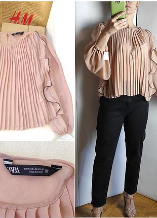 Нюдовая оверсайз шифоновая блуза zara р. s - m - l