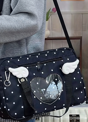 Черна сумка у горох зі шпильками крила прозорий карман ita bag