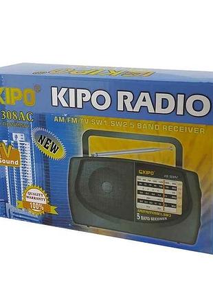 Радиоприемник аналоговый kb-308ac от сети/разъем для батареек/aux черный тм kipo