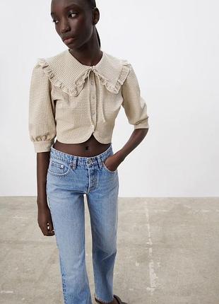 Блуза від бренду zara у коричнево-білу клітинку віші