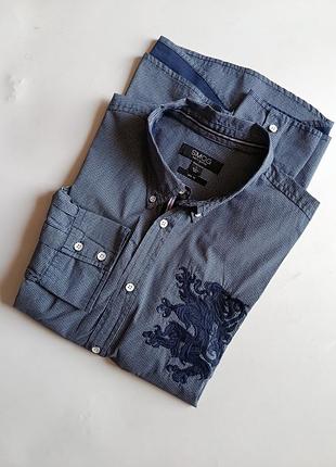 Сорочка бавовняна smog new yorker slim fit темно синя р. l