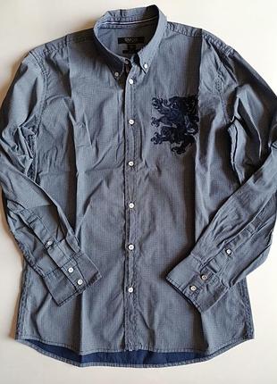 Сорочка бавовняна smog new yorker slim fit темно синя р. l