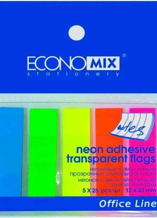 Закладки с клейким слоем 12х45мм 125шт, 5 неоновых цветов тм economix