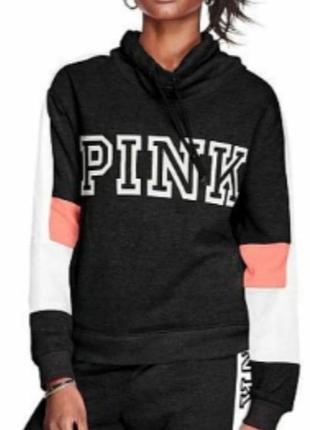Толстовка victoria's secret pink в темно-сером цвете с белыми и
розовыми
вставками ( l 5)
