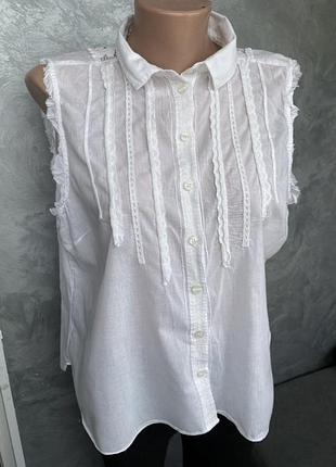 Хлопковая женская белая блузка, рубашка с коротким рукавом xl/xxl (14/16)