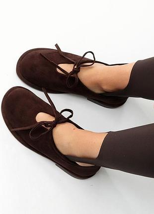 Дизайнерские шоколадные замшевые туфли на завязках в стиле barefoot 39