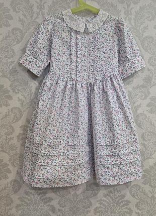 Винтажное платье laura ashley 100% хлопок / 7-8 лет (128 см) / ретро платье с кружевным воротничком cottagecore