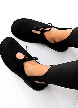 Дизайнерские черные замшевые туфли на завязках в стиле barefoot 39