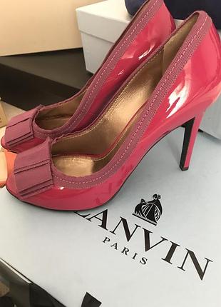 Оригінальні лаковані туфлі lanvin paris (peep-toe) з бантом, розмір 40 (стан нових!)