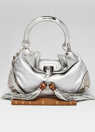 Gucci metallic silver leather medium babouska indy hobo сумка