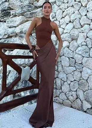 Жіноча максі сукня julissa mo із сатину з вирізами — без рукавів, із завищеною талією; елегантна приталена модель для вечірок