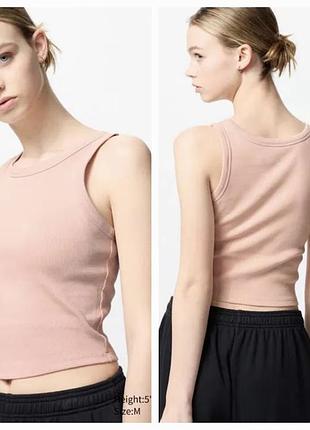 Uniqlo майка кроп топ со встроенным бра в рубчик розовая